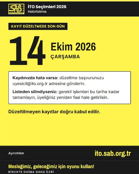 SAB, İTO kayıt düzeltmede son günün 14 Ekim olduğunu hatırlattı
