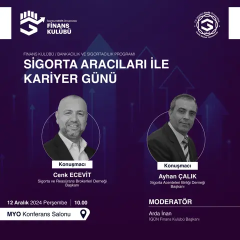 Kariyer günü afişi: konuşmacılar Cenk Ecevit ve Ayhan Çalık'ın portre fotoğrafları
