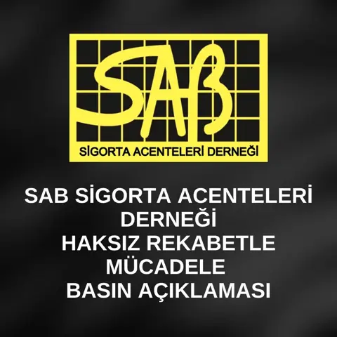 SAB logosu ve haksız rekabetle mücadele basın açıklaması yazısı, siyah zemin