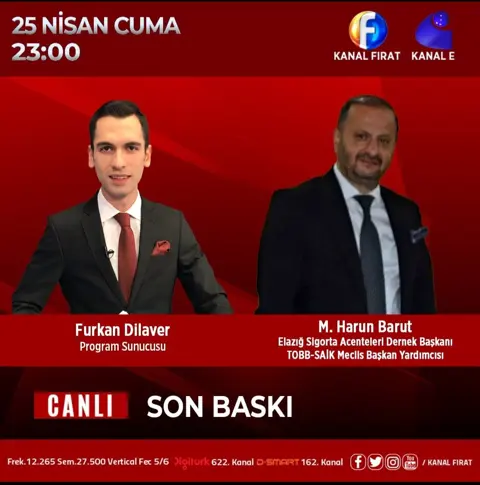 Kanal Fırat canlı yayınında sunucu Furkan Dilaver ve M. Harun Barut