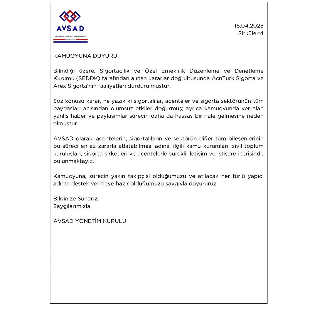 AcnTurk and Arex Sigorta Activities Suspended Over Ruling
