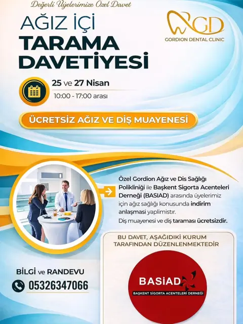 Gordion Dental Clinic ve BASİAD işbirliğiyle ücretsiz diş taraması davetiyesi