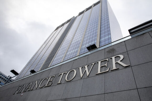 PIMCO and Legal & General are in a legal battle over the Finance Tower amid financial turmoil.